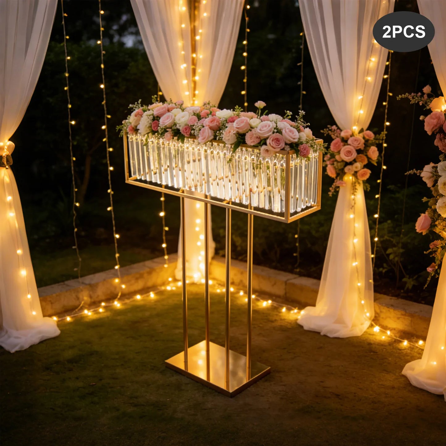 Crystal Flower Stand With Golden Frame And Crystal Bars