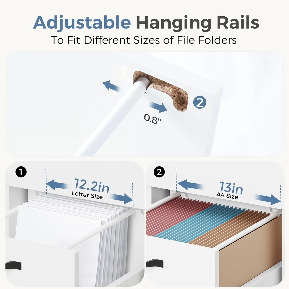 JHK Wooden Rolling File Cabinet With Lockable Wheels for Office Storage