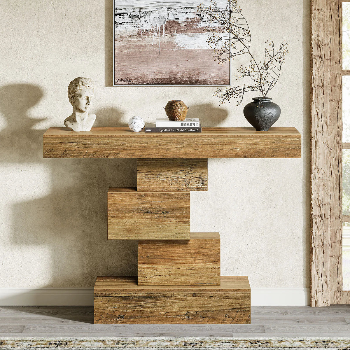 Tribesigns Farmhouse Console Table With Geometric Base And Storage