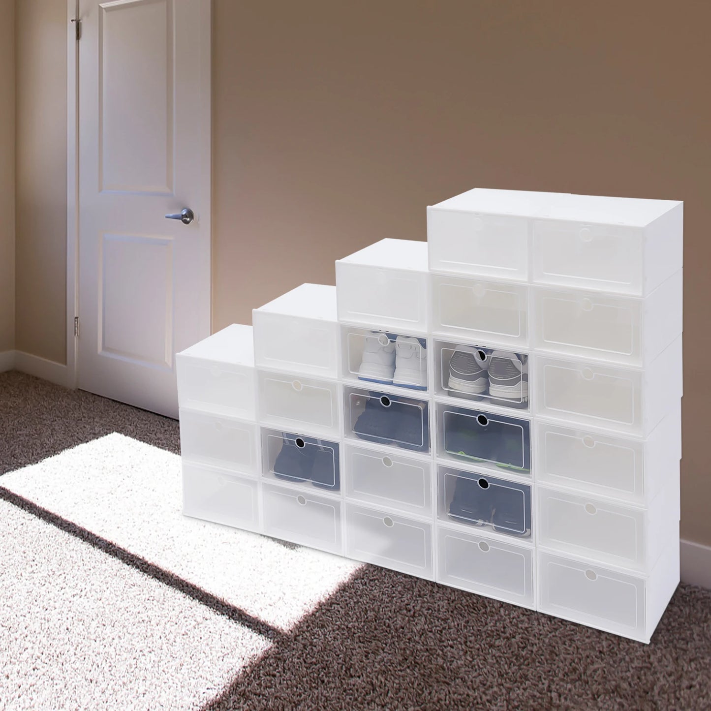 Foldable Plastic Shoe Storage Boxes With Clear Lids