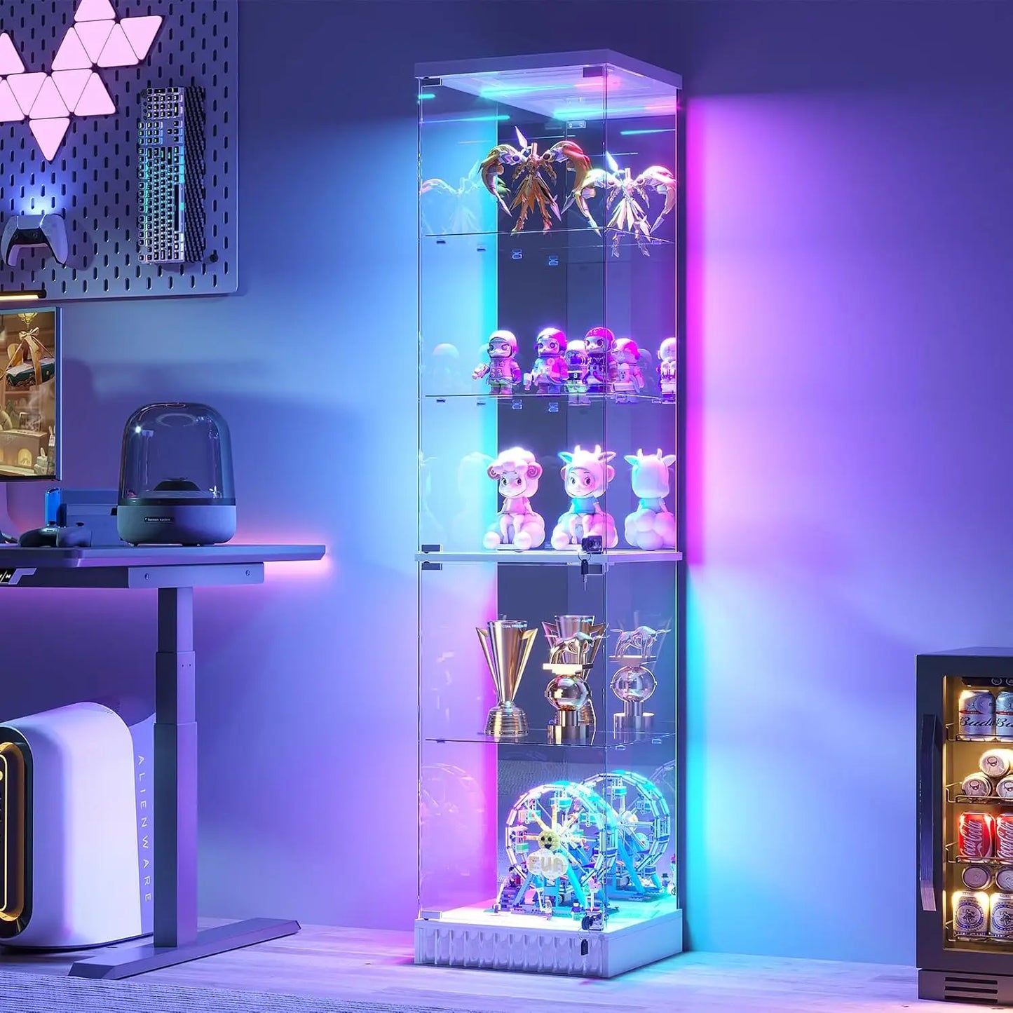 Glass Display Cabinet With RGB Lighting And Lockable Tempered Doors