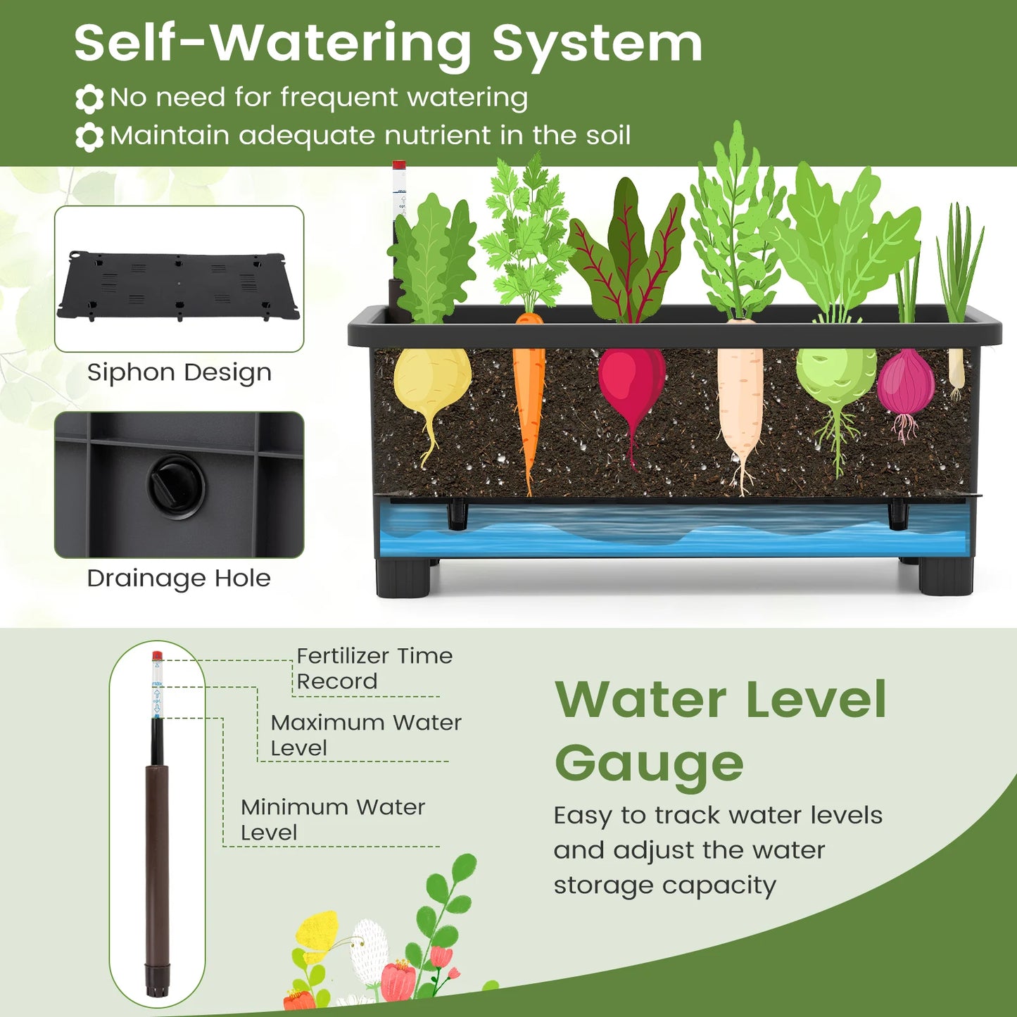 Raised Garden Bed Planter With Climbing Trellis Water Level Indicator