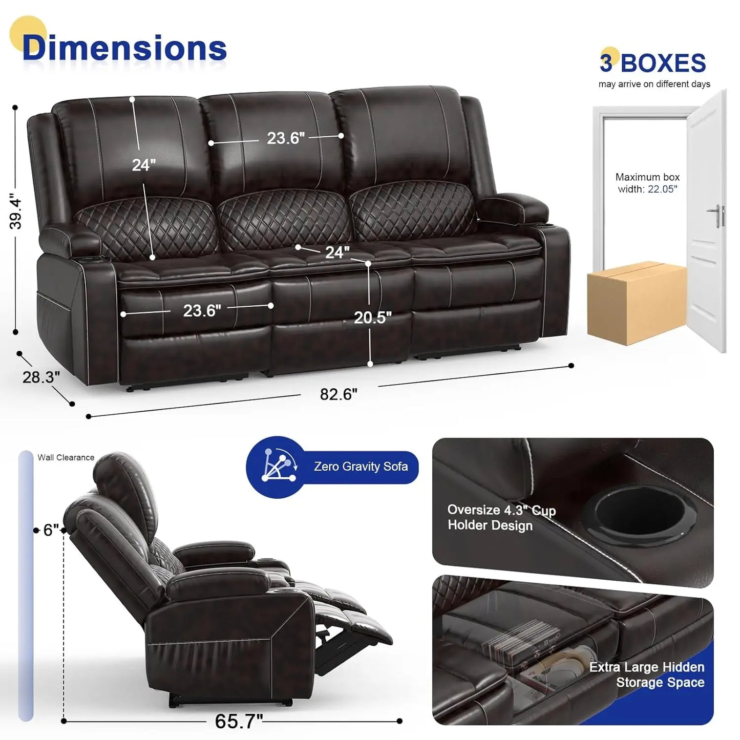 3 Seat Recliner Sofa With Console USB Ports And Cupholders