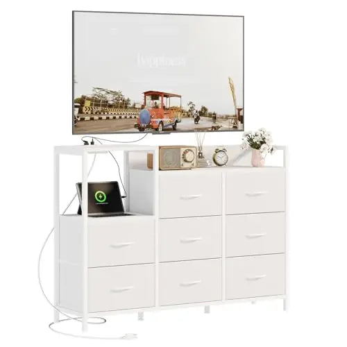 JHK TV Stand Cabinet With Eight Fabric Drawers And Charging