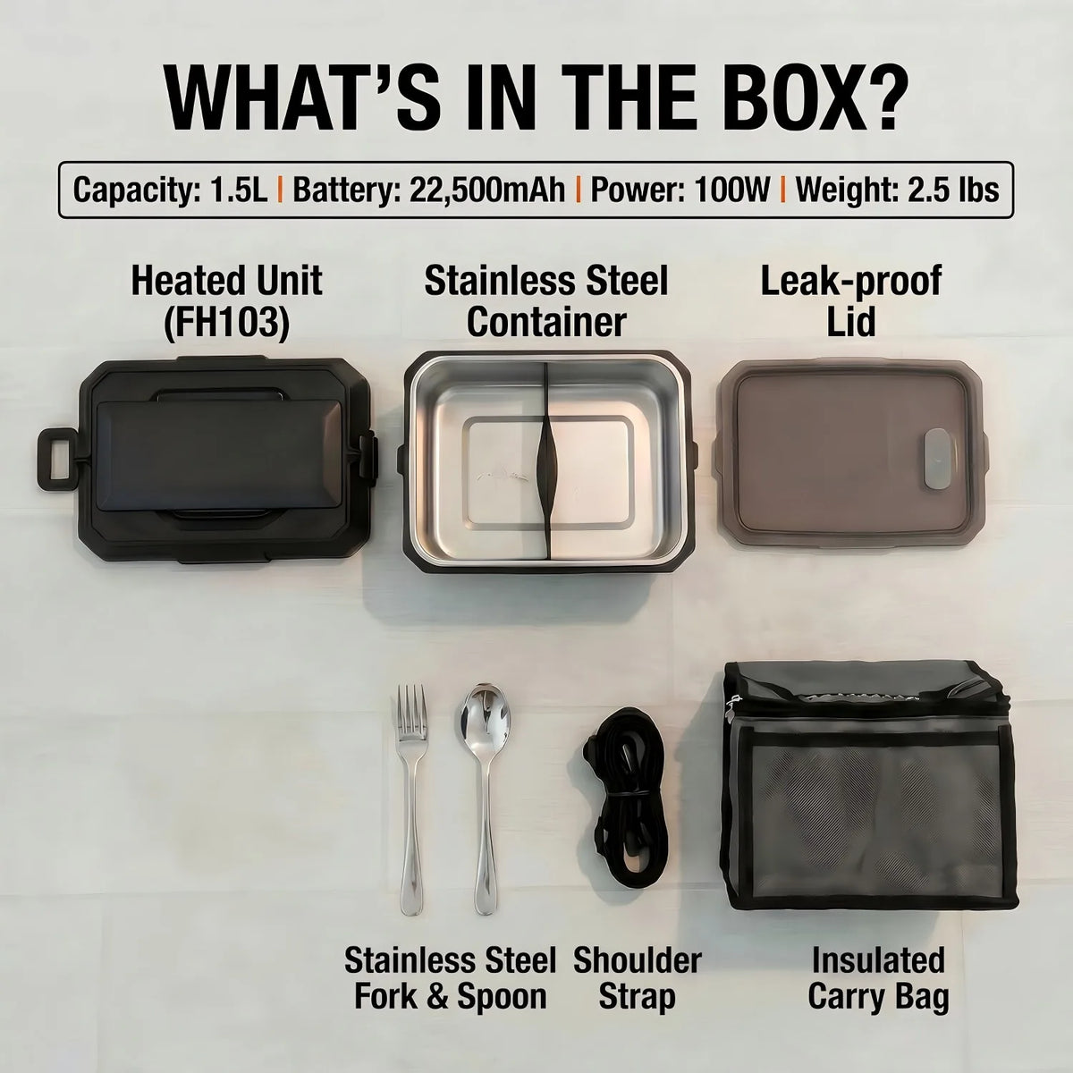 USB Rechargeable Electric Heating Lunch Box With Display Timer