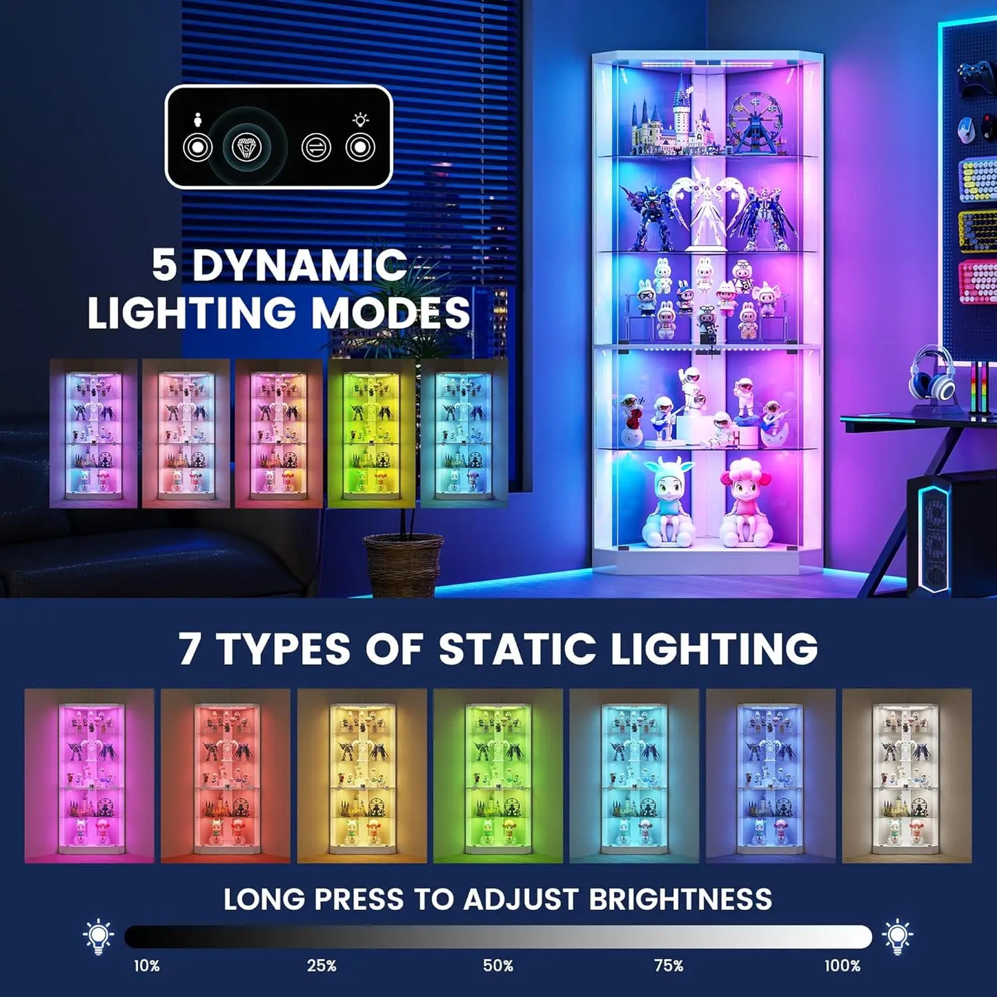 Corner Display Cabinet With RGB Lighting Five Tier Curio Cabinet