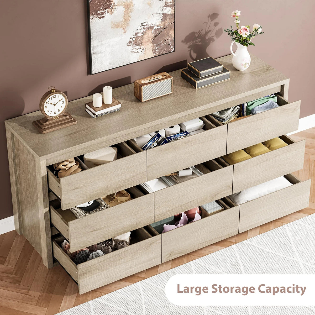 Acekool Modern Handleless Wood Chest Of Drawers With Spacious Storage