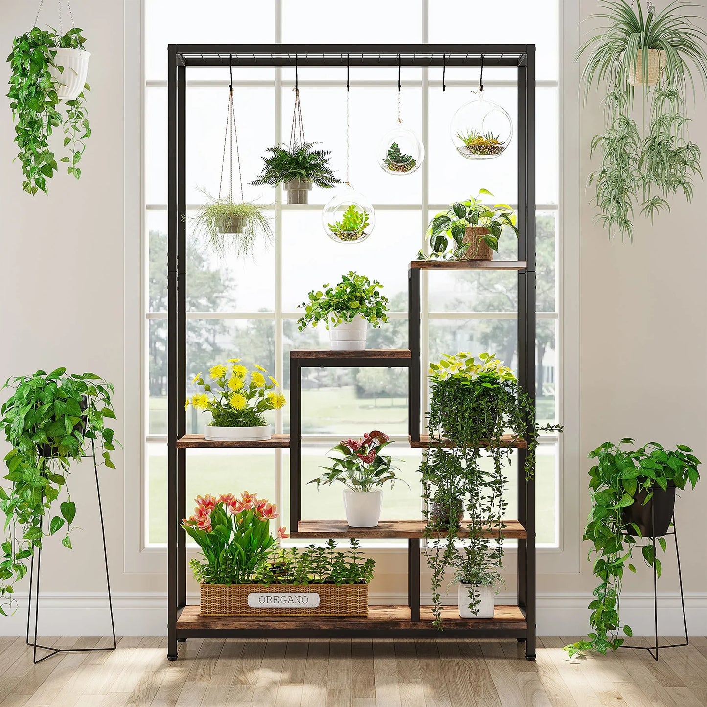 Tribesigns 5 Tier Tall Indoor Plant Stand With Hanging Hooks