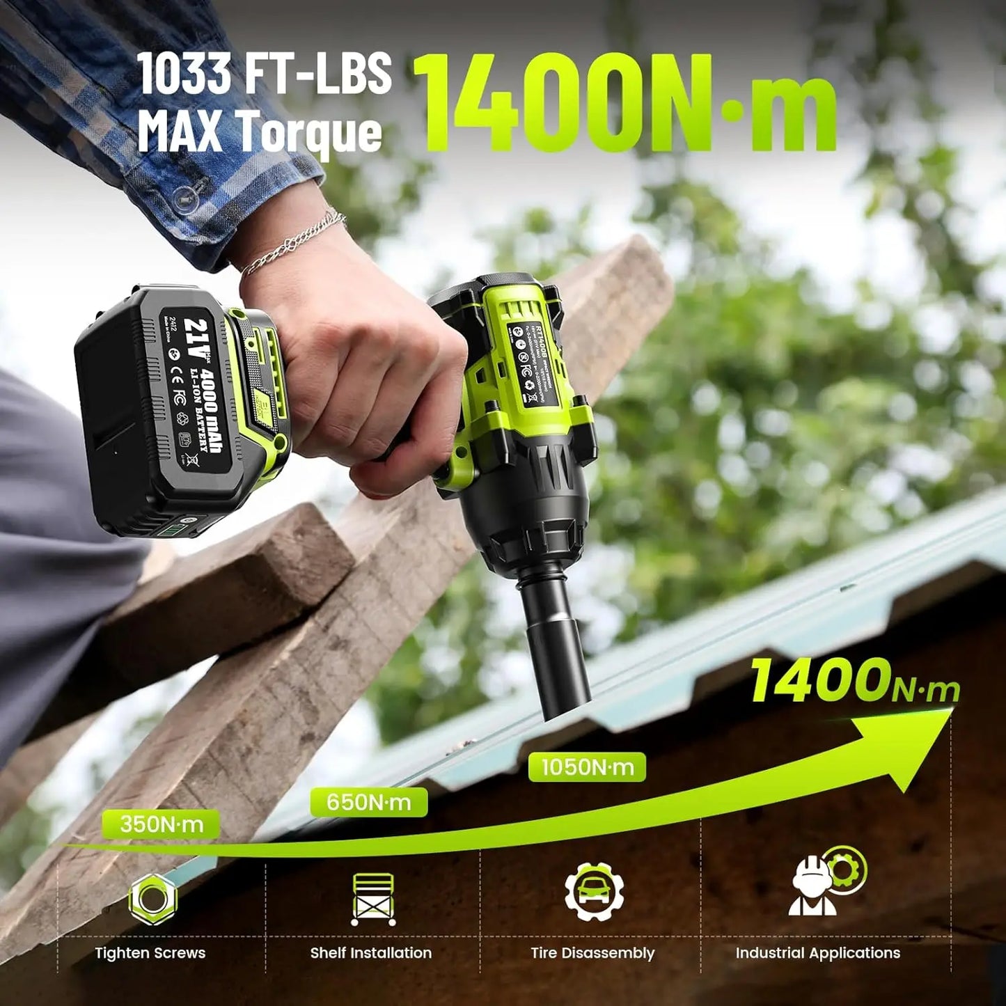 Robustrue 1400Nm Cordless Impact Wrench Half Inch Drive Brushless 2400RPM