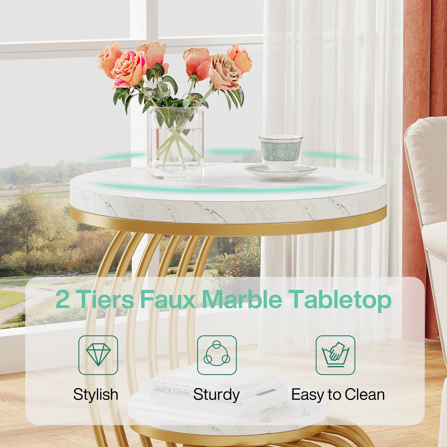 Tribesigns Round End Table With Storage Shelf Two Tier