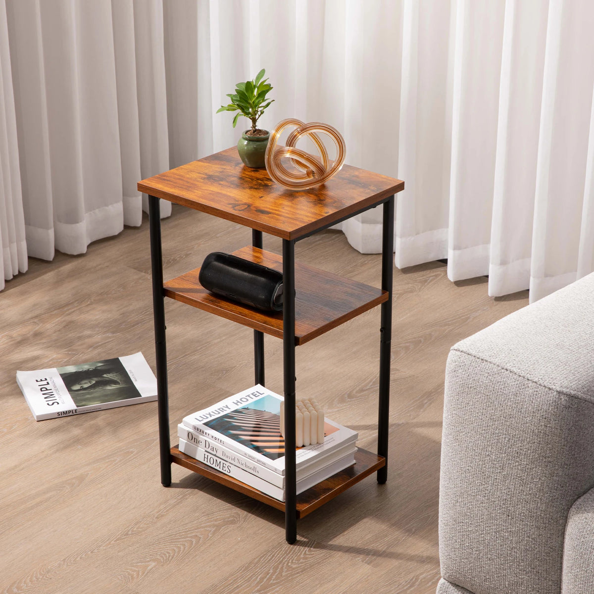 JHK Steel Frame Side Table Nightstand with Adjustable Feet