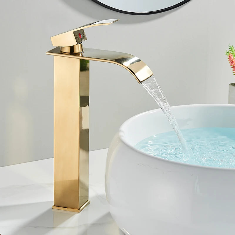 ulgksd Waterfall Bathroom Basin Sink Faucet Single Handle Hot And Cold Mixer