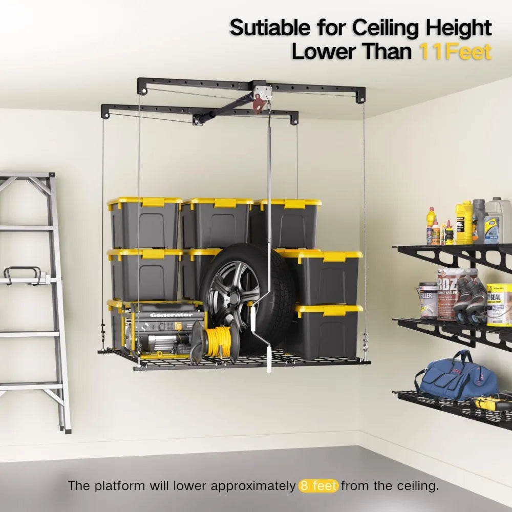 Adjustable Garage Ceiling Storage Rack Overhead Lift System 250lbs