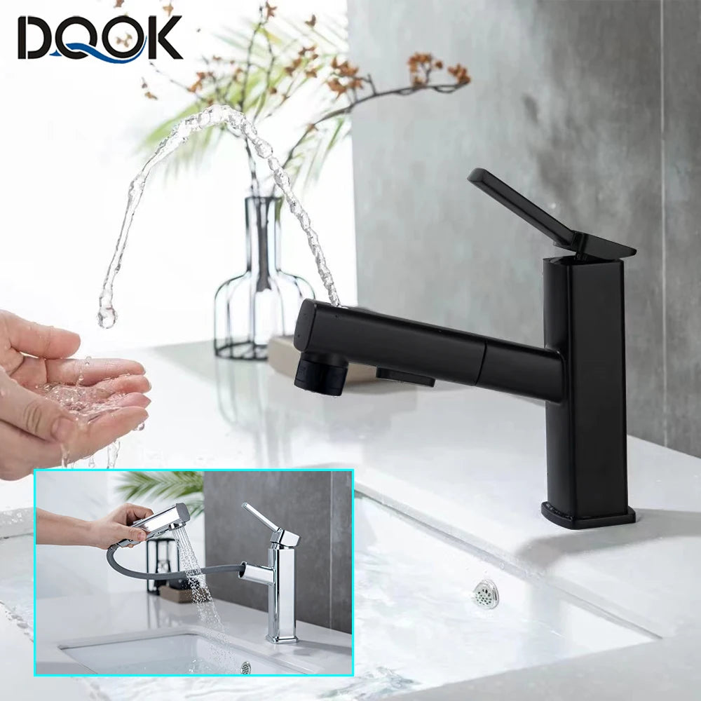 DQOK Pull Out Bathroom Basin Faucet Brass Modern Mixer