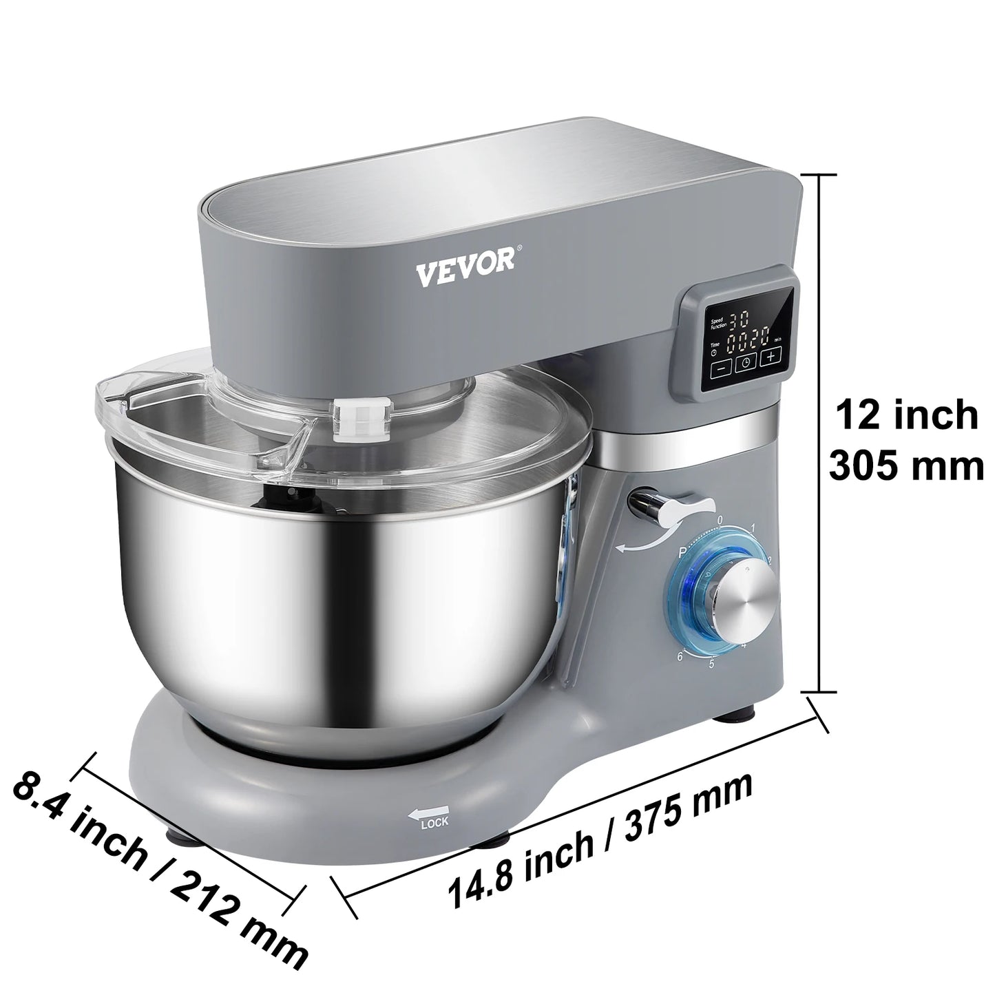 VEVOR Stand Mixer Electric Dough With 6 Speeds LCD Stainless Bowl