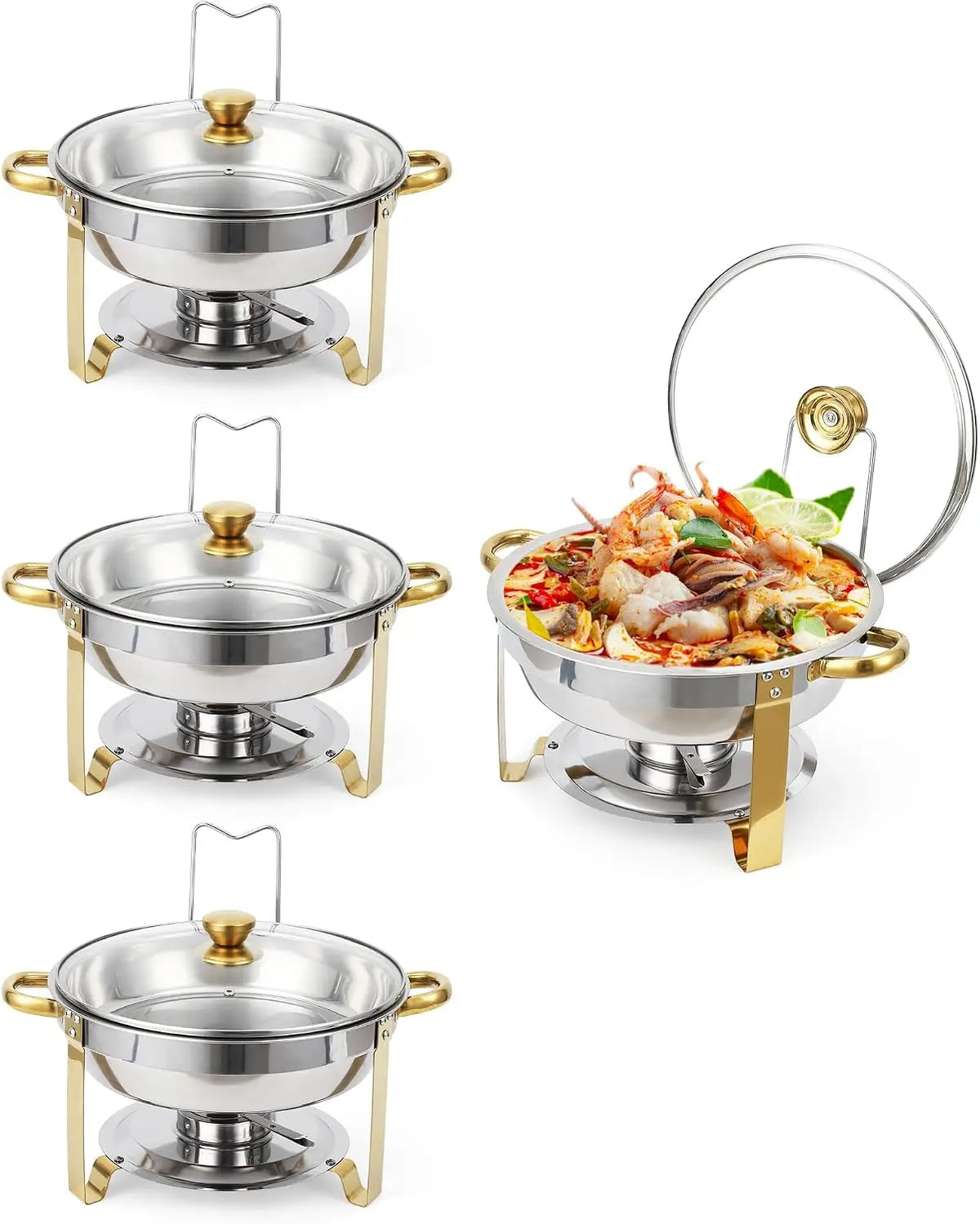 Tacleekii Stainless Steel Chafing Dish Set With Glass Lids Buffet Serving Ware