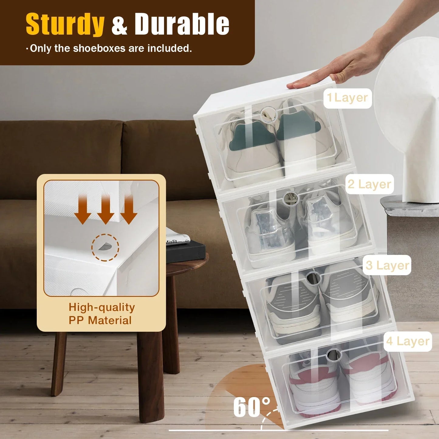 Foldable Plastic Shoe Storage Boxes With Clear Lids