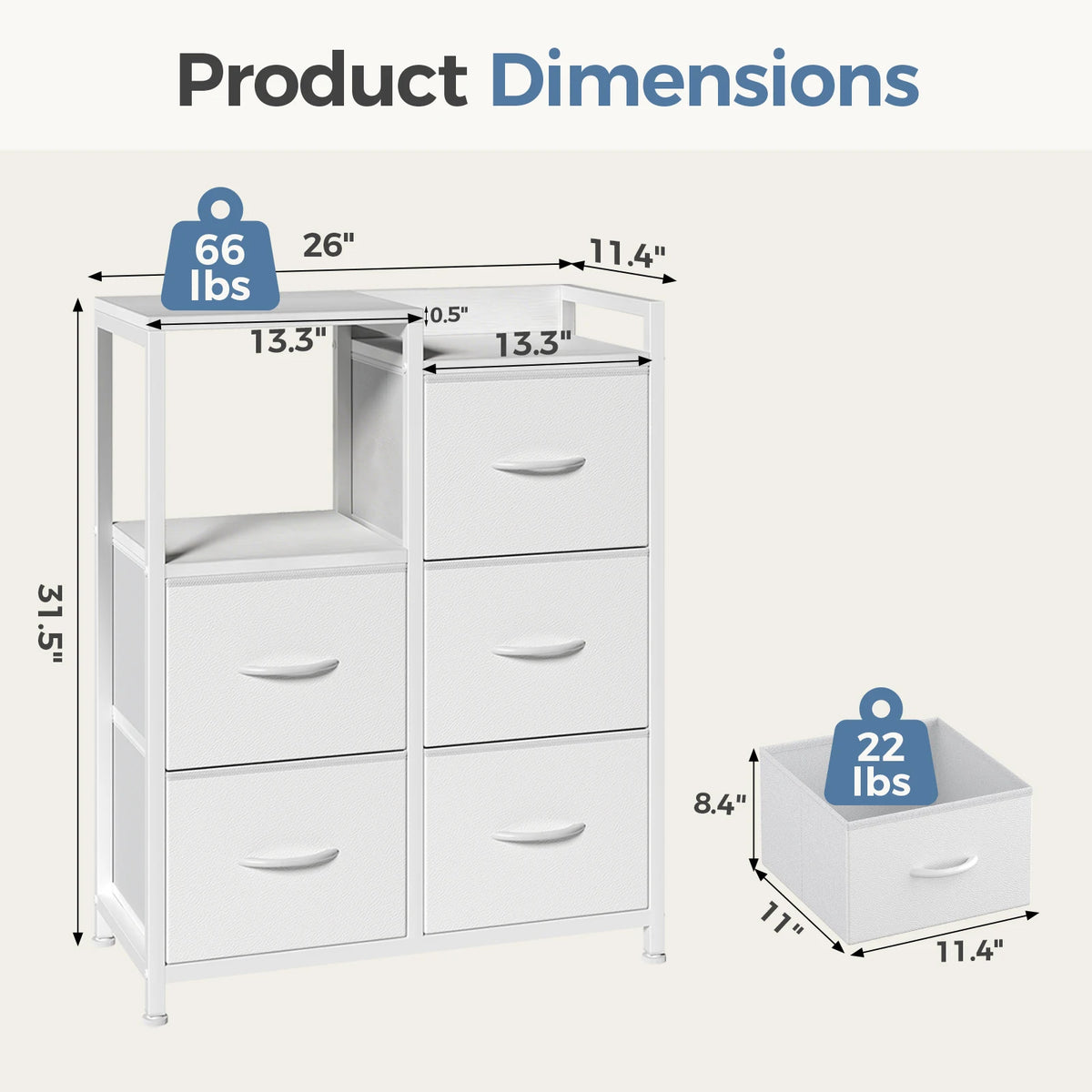 JHK Fabric Drawer Storage Chest With Raised Shelf TV Stand
