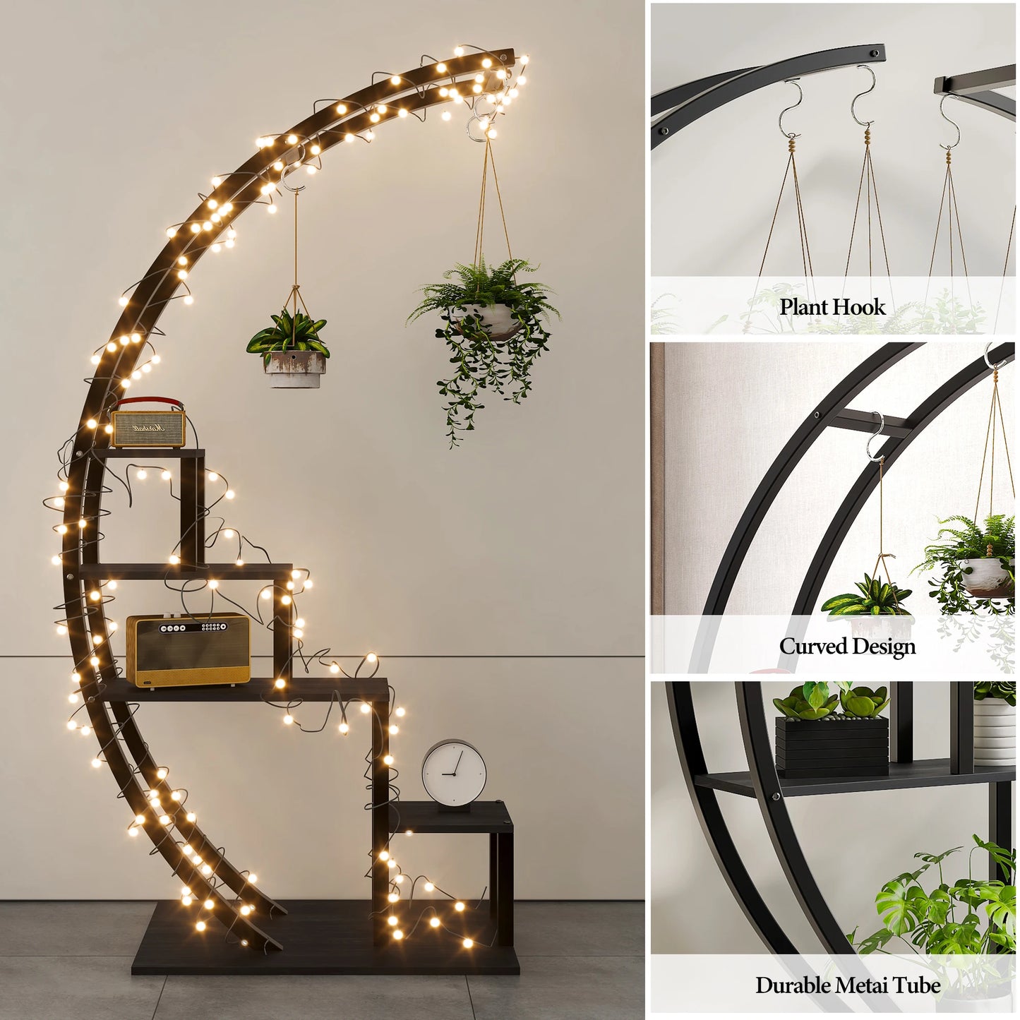 HiMISS 5 Tier Metal Plant Stand With Half Moon Design