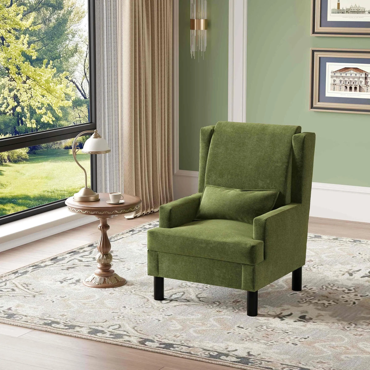 HiMISS Modern Chenille Wingback Accent Chair With Lumbar Pillow