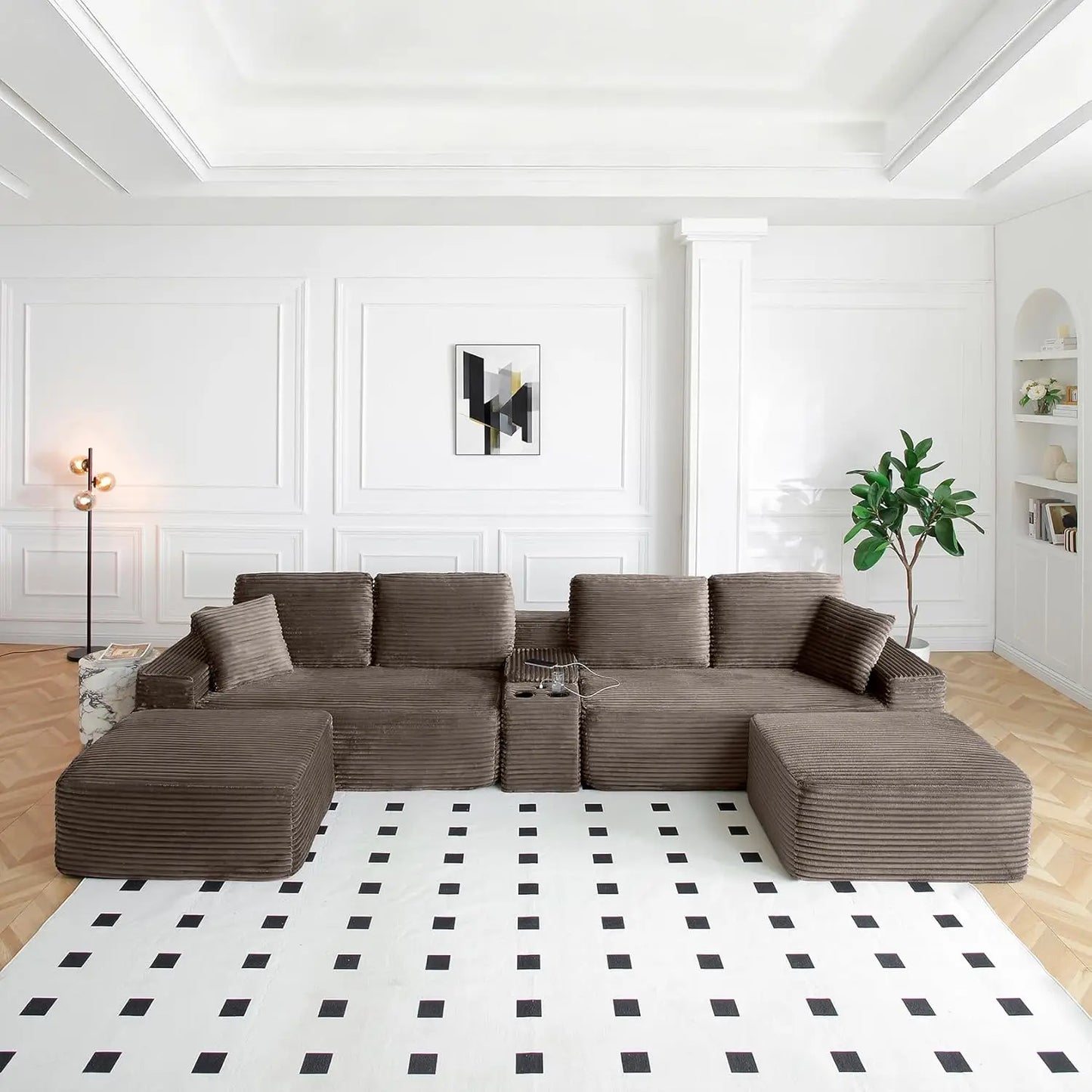 Modular L-Shaped Sectional Sofa With USB Ports Corduroy