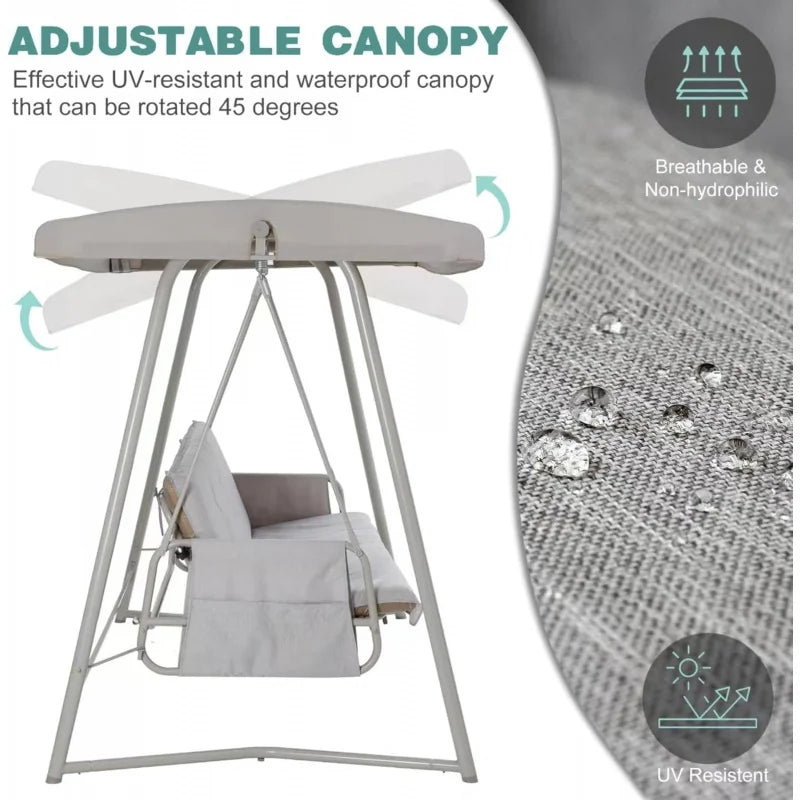 CHINNLUU Outdoor Patio Swing With Canopy Adjustable Backrest 800 Lbs