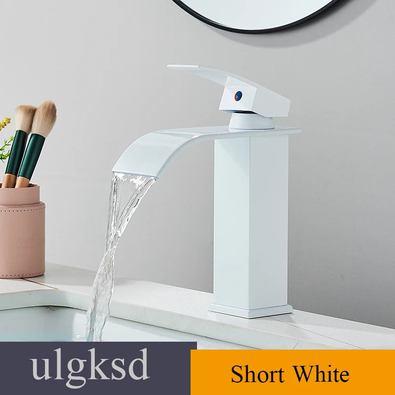 ulgksd Waterfall Bathroom Basin Sink Faucet Single Handle Hot And Cold Mixer