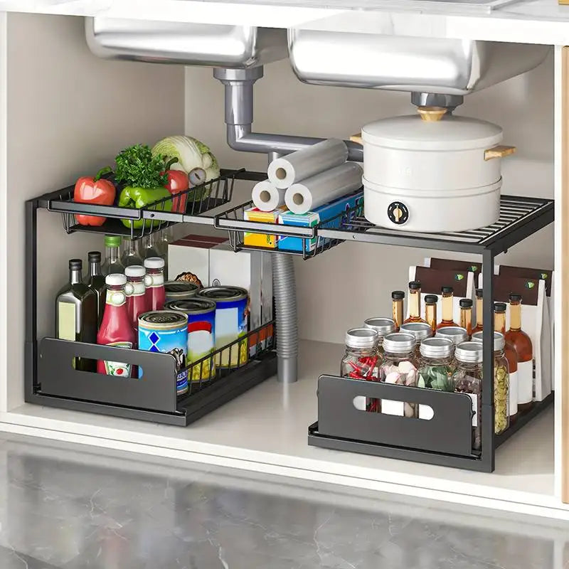 Under Sink Sliding Storage Organizer With 2 Drawers