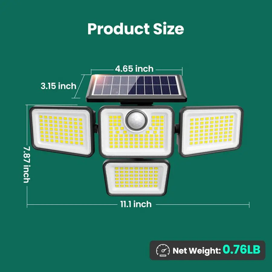 XMSJ Solar Outdoor Lights Four Head Motion Sensor Wall Light
