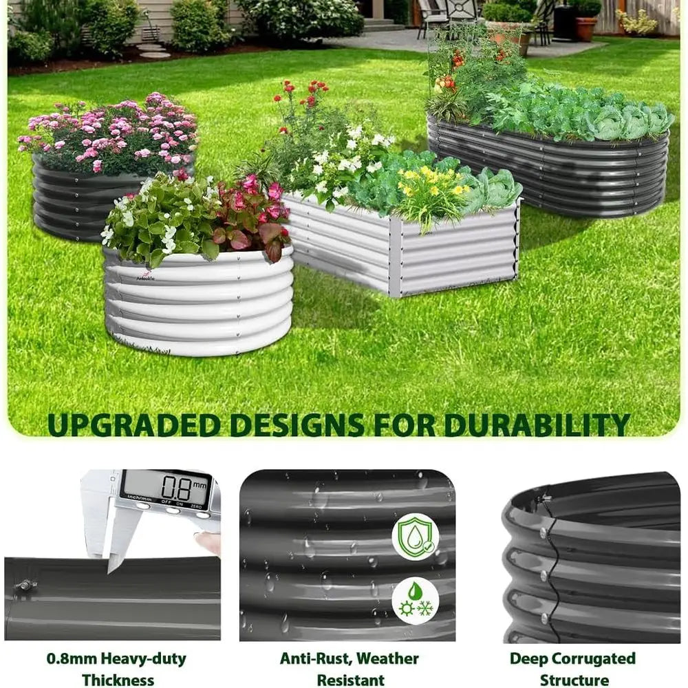 Galvanized Raised Garden Bed Set For Outdoor Vegetables And Herbs