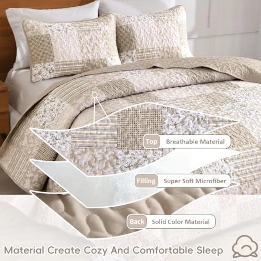 Boho Quilt Set Patchwork Reversible Microfiber Bedding