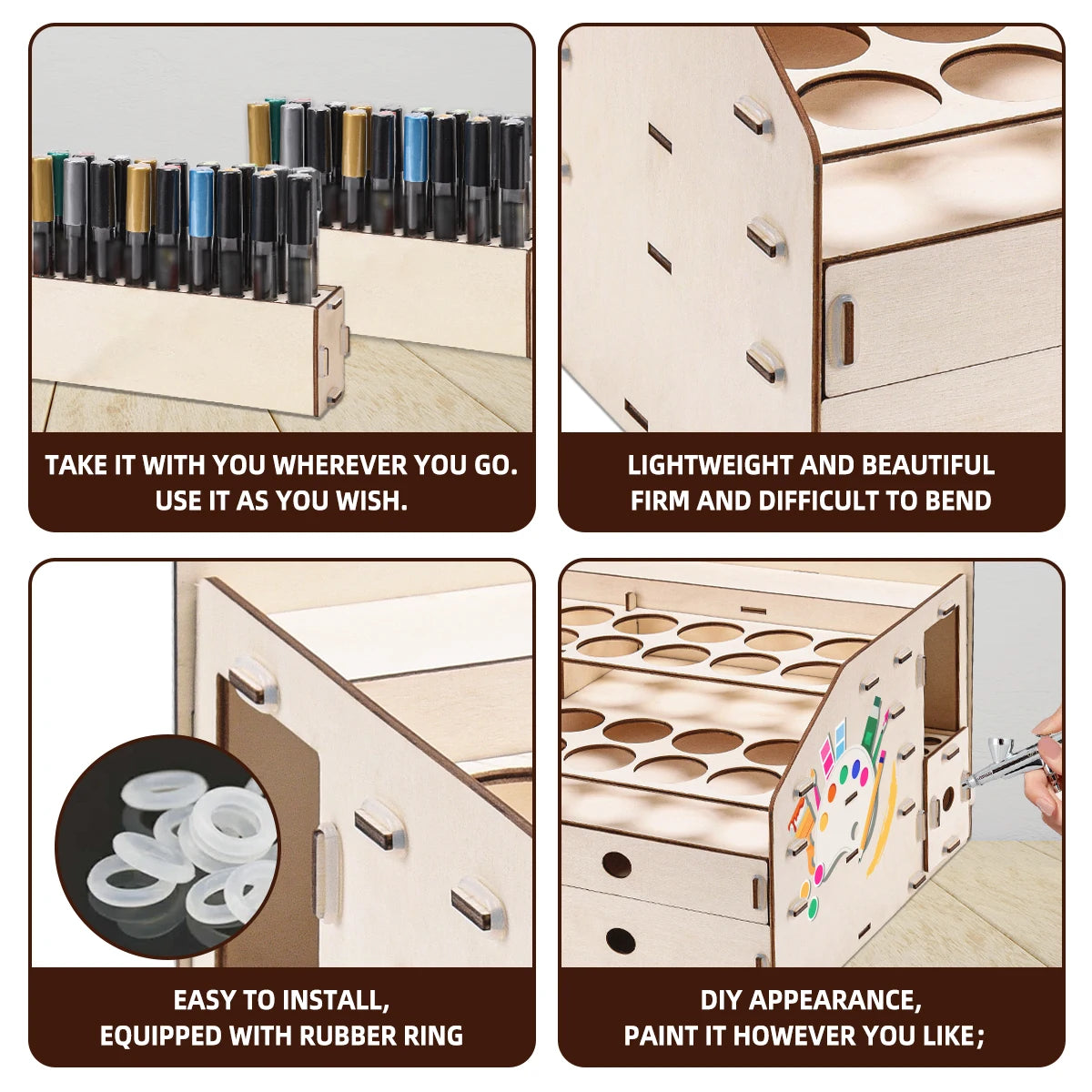 Wood Paint Rack With Marker Pen Storage Pull Out Organizer