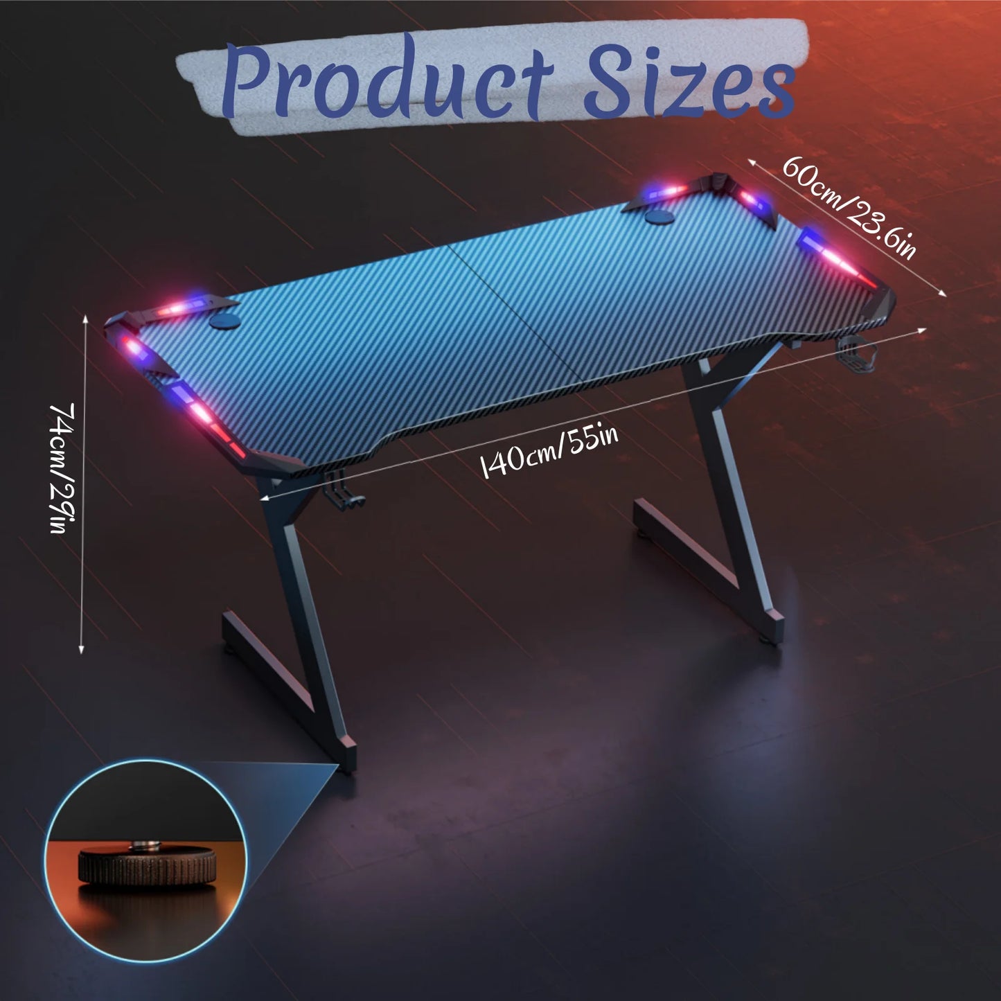 FRODROVIA Y-Shaped Gaming Desk With RGB LED Lights Cup Holder