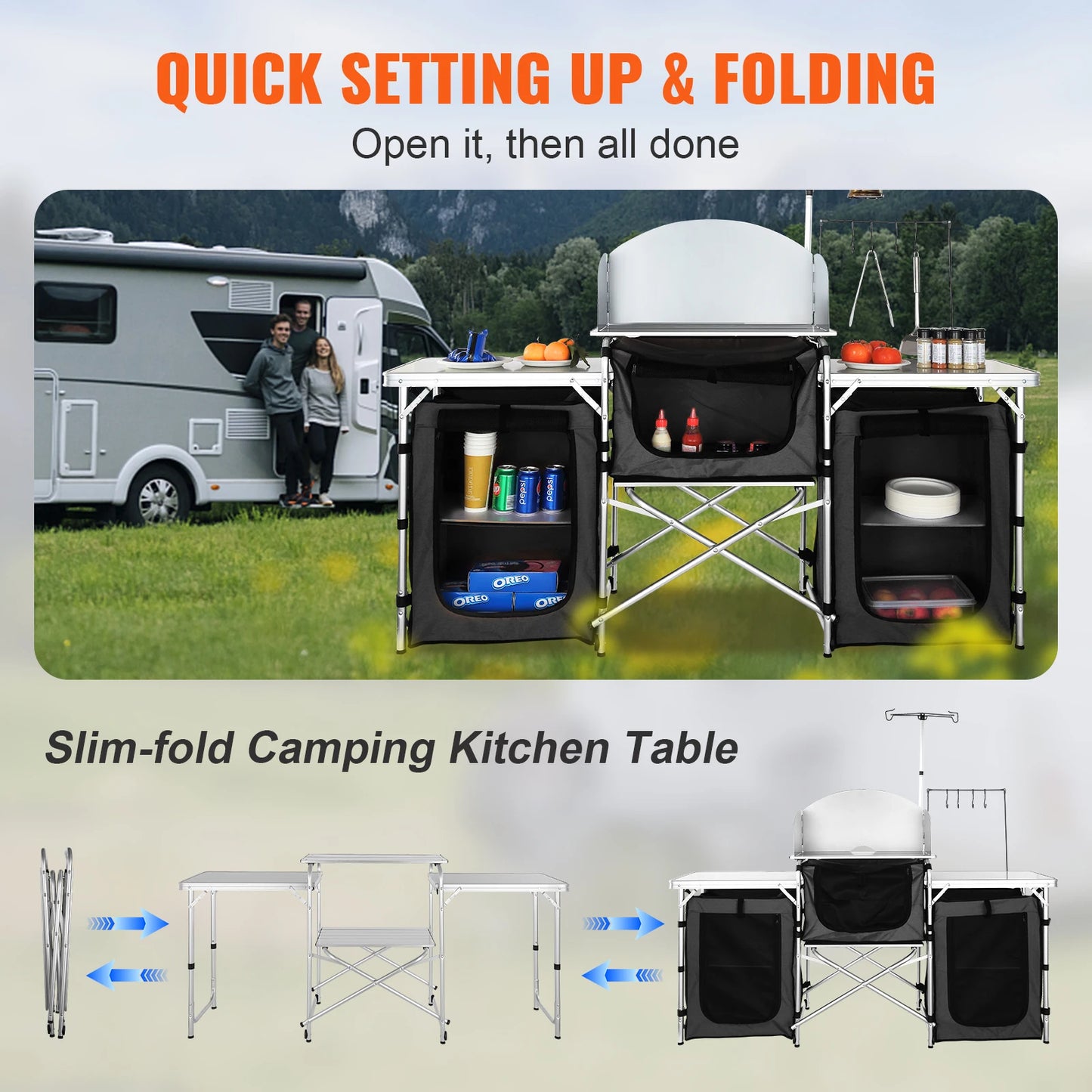 SucceBuy Foldable Camping Outdoor Kitchen Table And Storage Rack