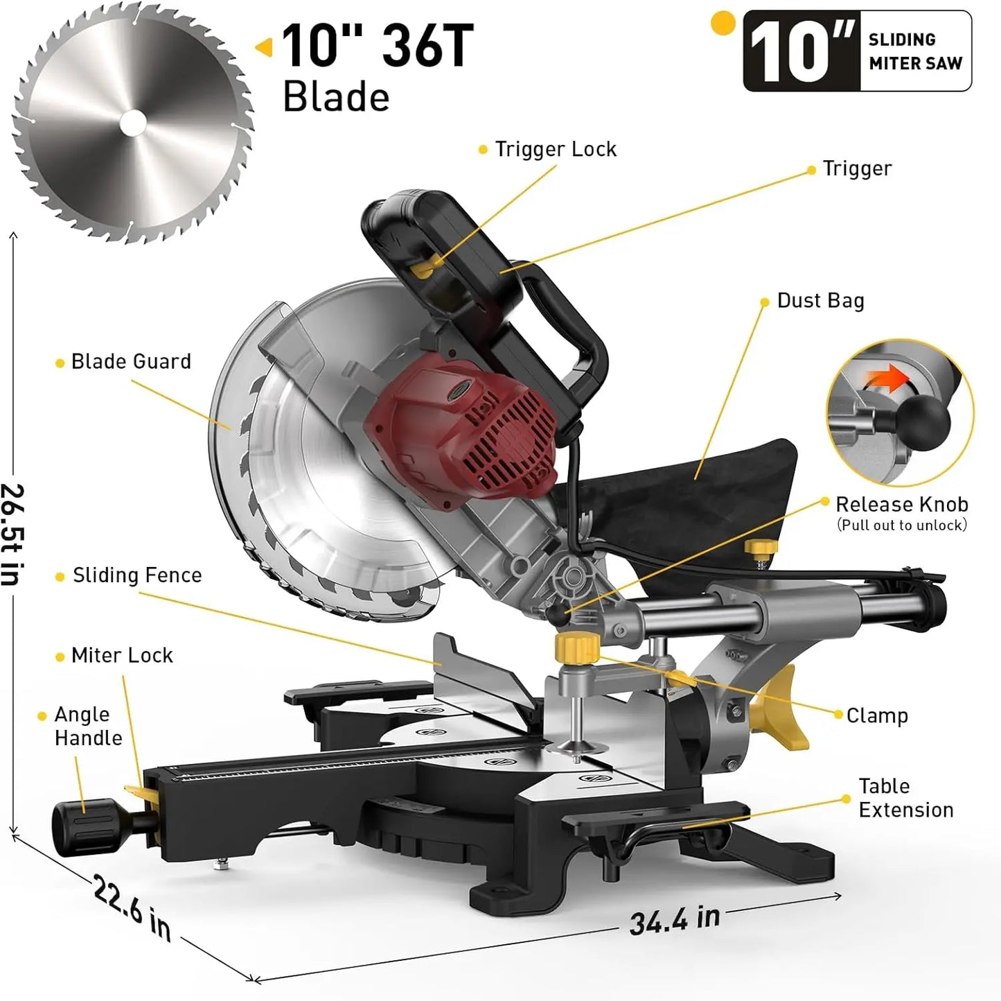 Marvtool Compound Sliding Miter Saw 5 Amp 36 Tooth Blade