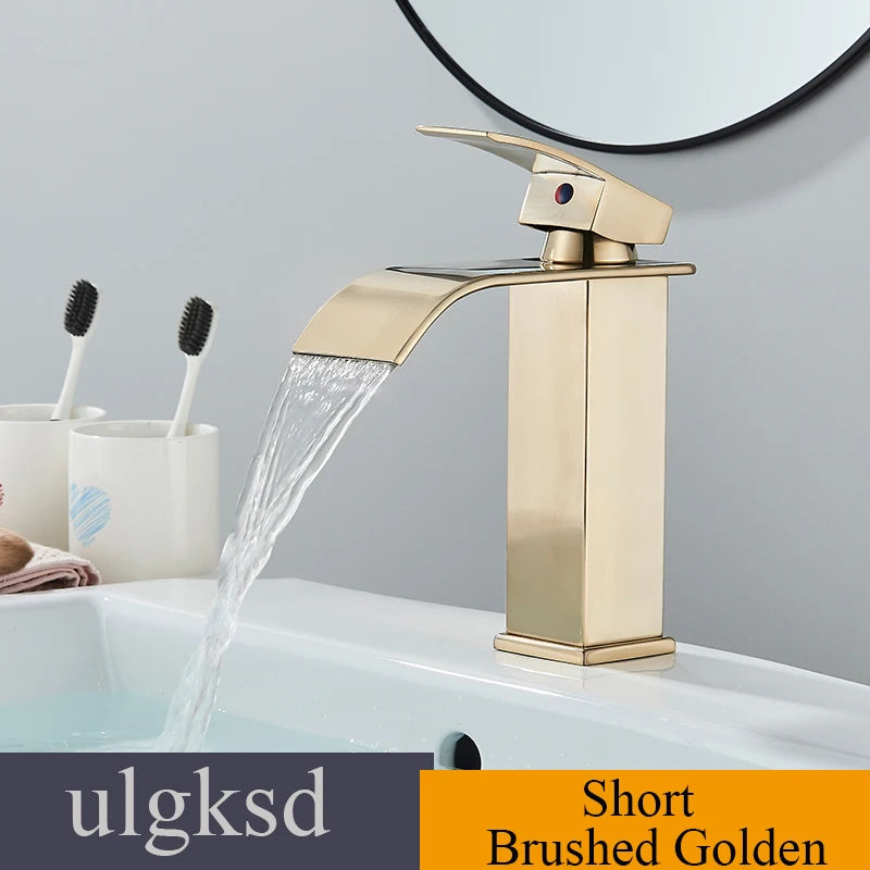 ulgksd Waterfall Bathroom Basin Sink Faucet Single Handle Hot And Cold Mixer