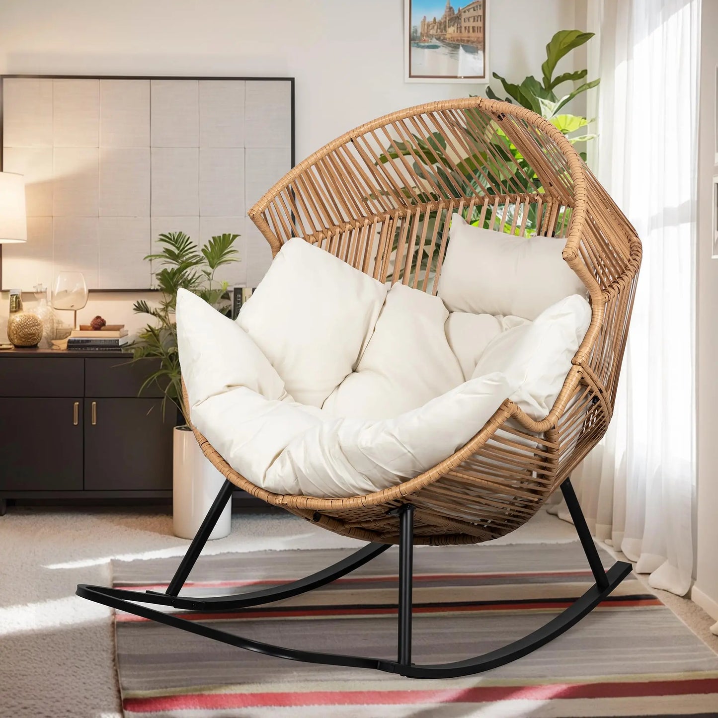 Vongrasig Outdoor Wicker Egg Chair With Cushion Patio