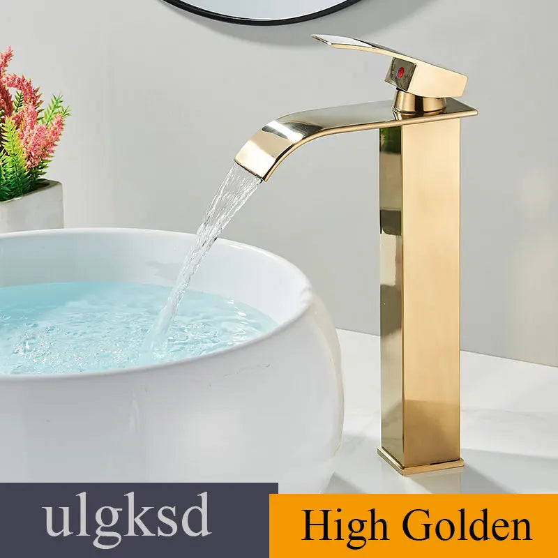 ulgksd Waterfall Bathroom Basin Sink Faucet Single Handle Hot And Cold Mixer