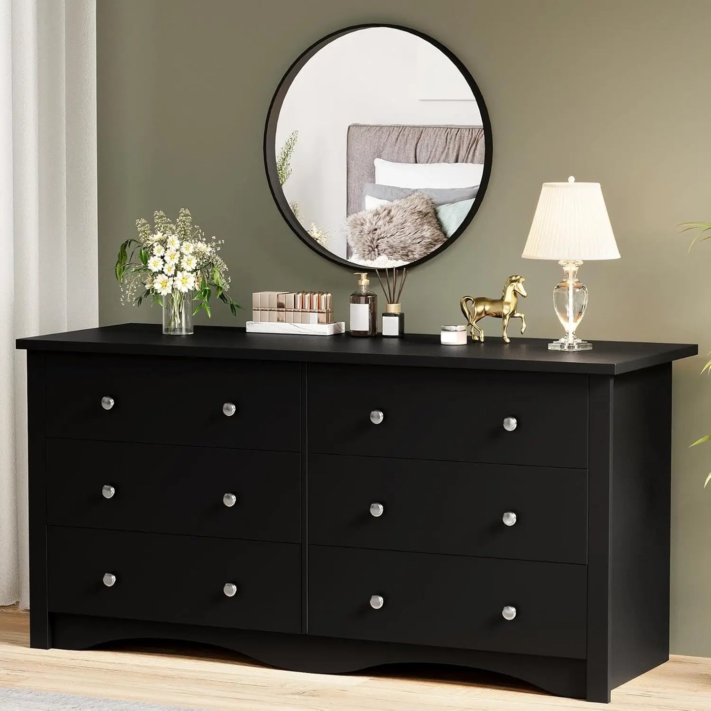 Six-Drawer Wood Dresser For Bedroom