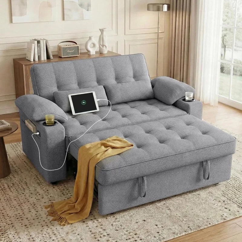 Convertible Sofa Bed With USB Charger And Cup Holders