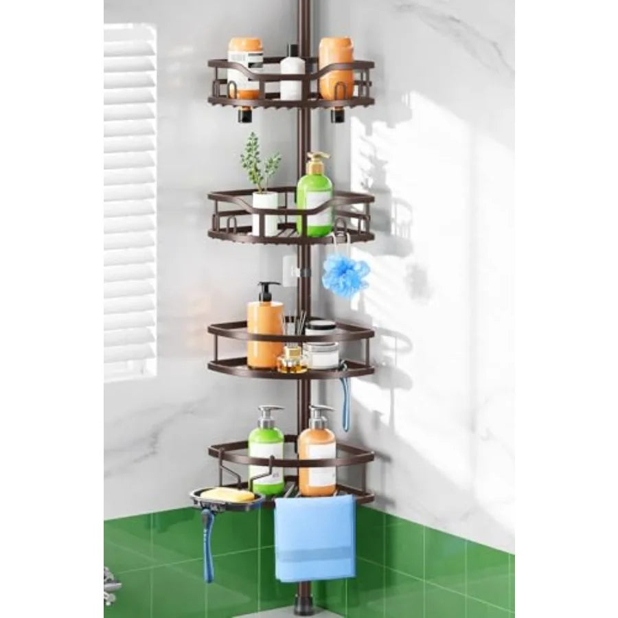 Shower Caddy Tension Pole Corner Organizer Shelf 4-Tier For Renters