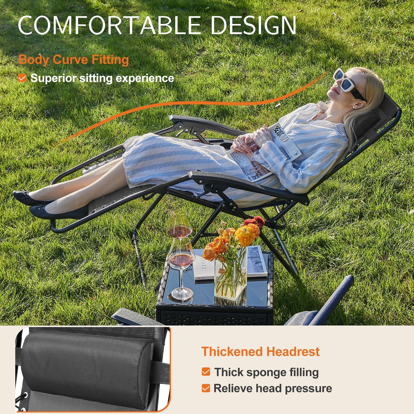 JHK Zero Gravity Portable Recliner Chair With Cup Holder Trays And Pillow