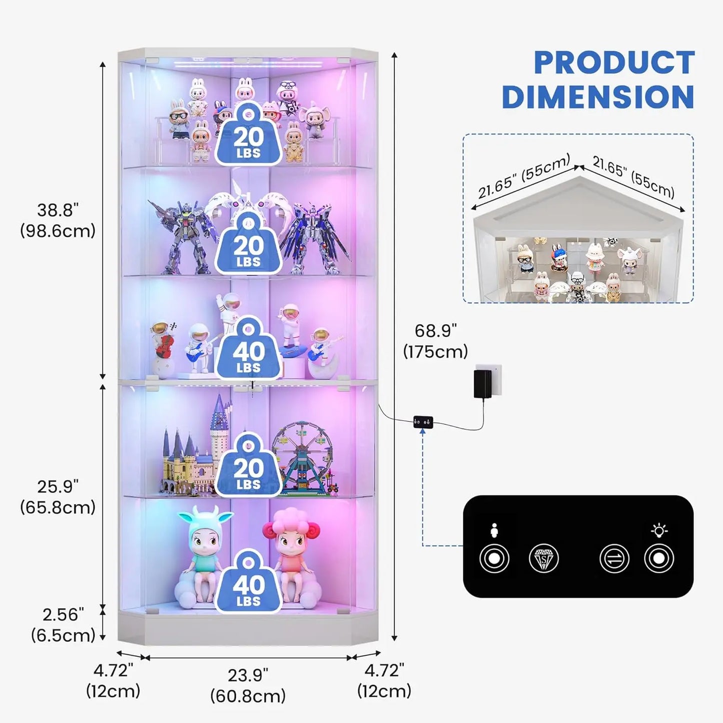 Corner Display Cabinet With RGB Lighting Five Tier Curio Cabinet