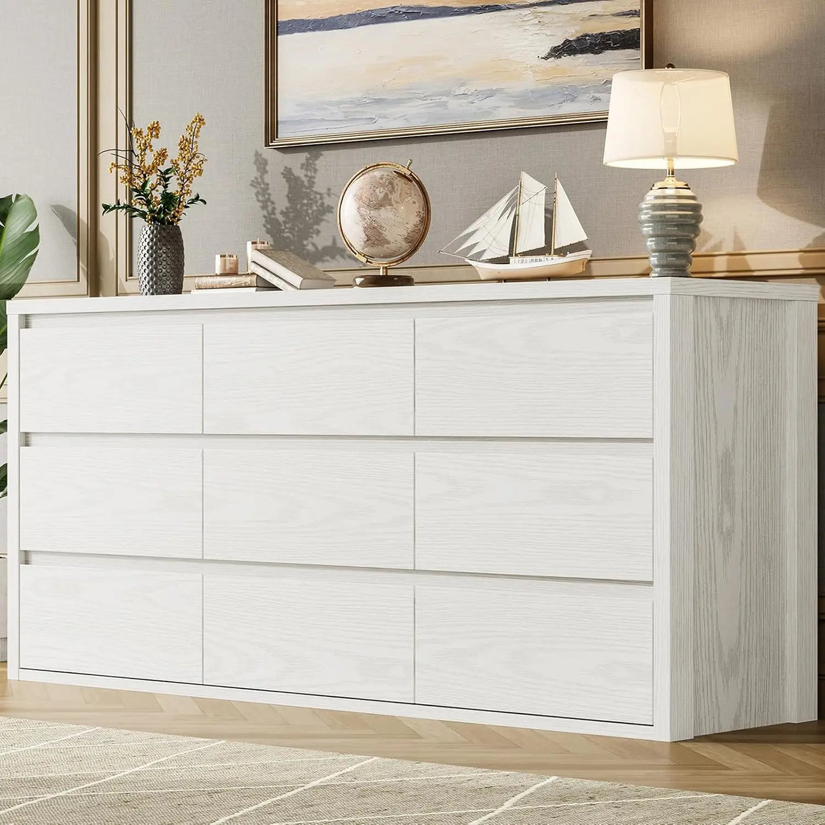 Acekool Modern Handleless Wood Chest Of Drawers With Spacious Storage
