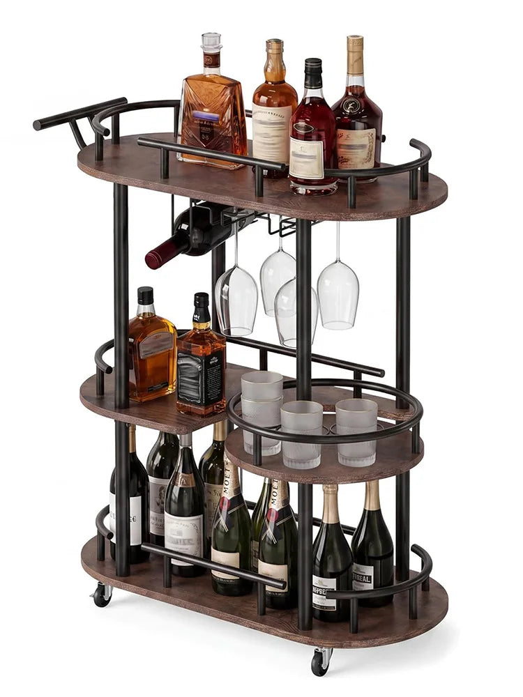 HiMISS Rolling Bar Cart With Wine Rack And Glass Holder