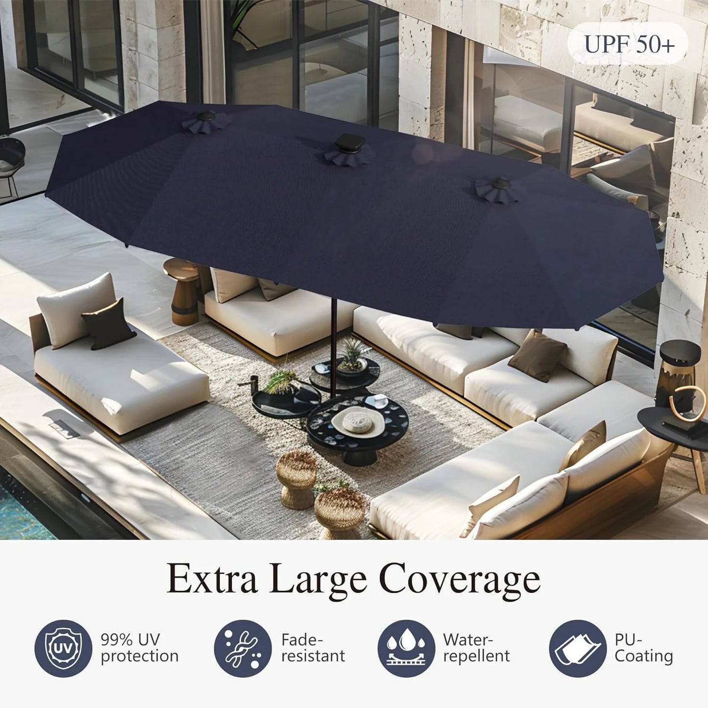 HUANZHUANG Outdoor Patio Umbrella With Solar LED Lights