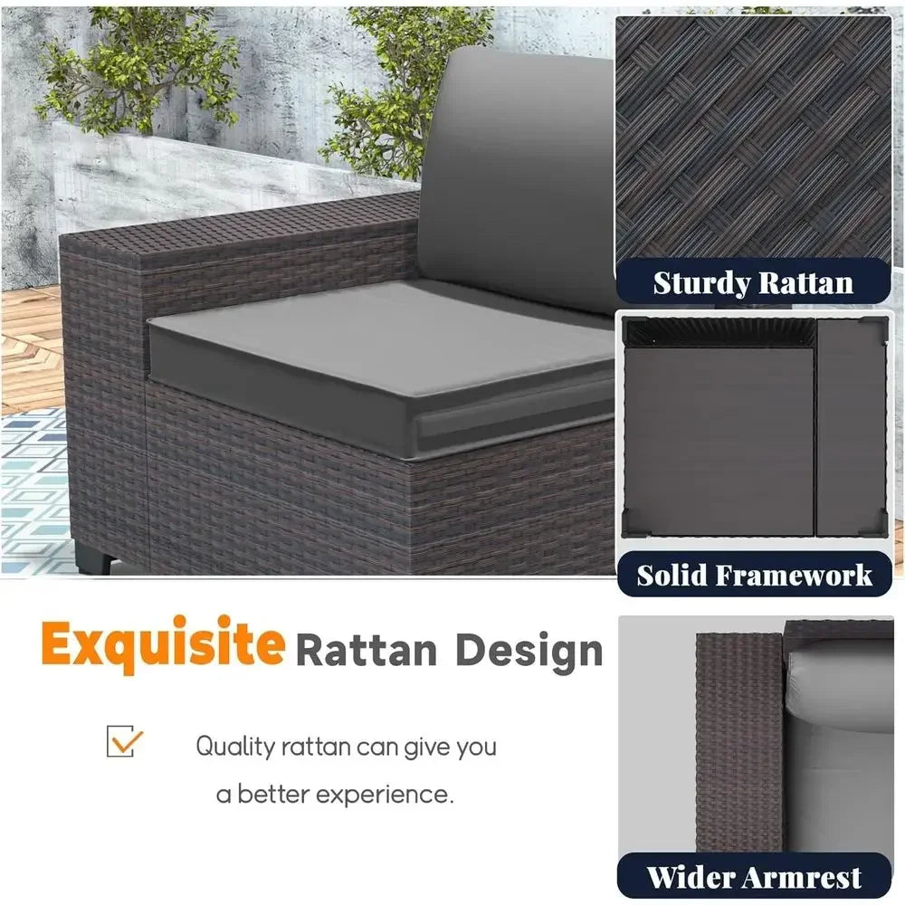 Outdoor 10 Piece Rattan Sofa Set With Propane Fire Pit