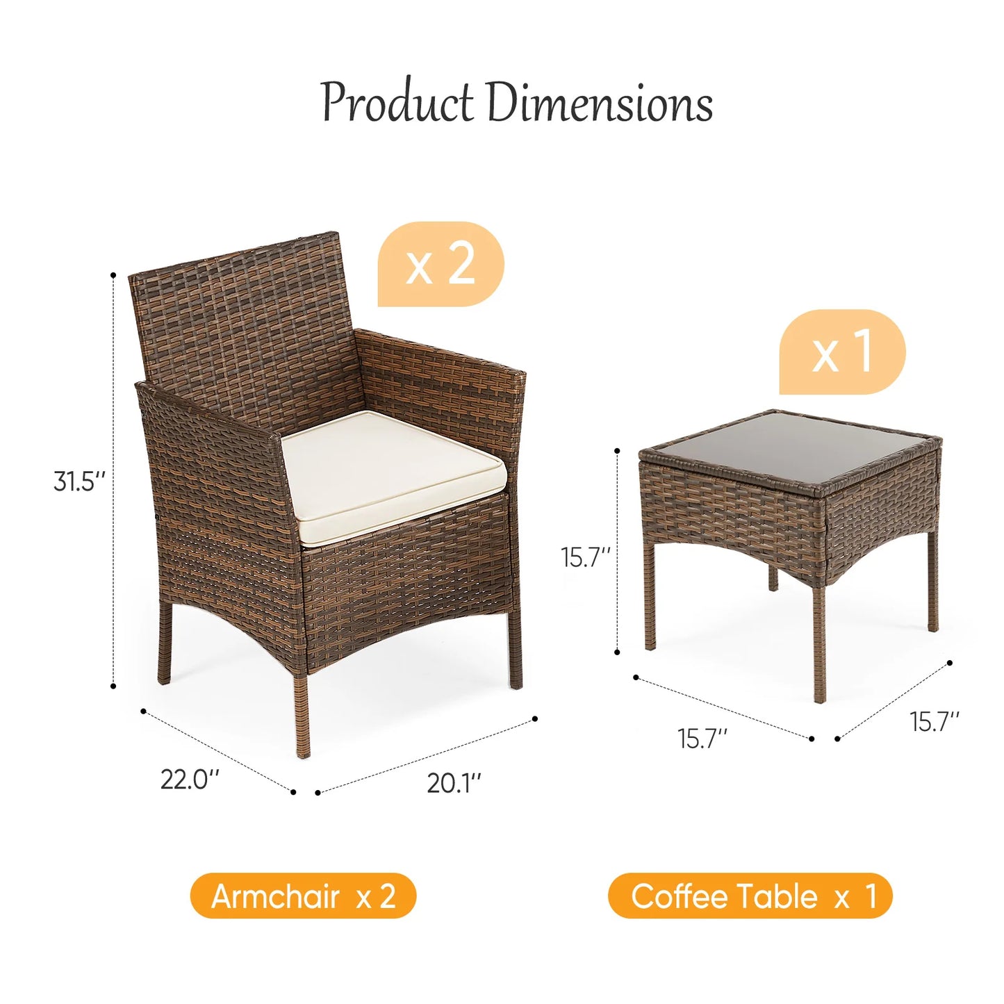 Three Piece Outdoor Wicker Patio Set With Cushions