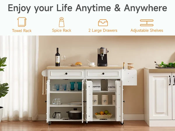 Rolling Kitchen Island With Drop Leaf And Power Outlet