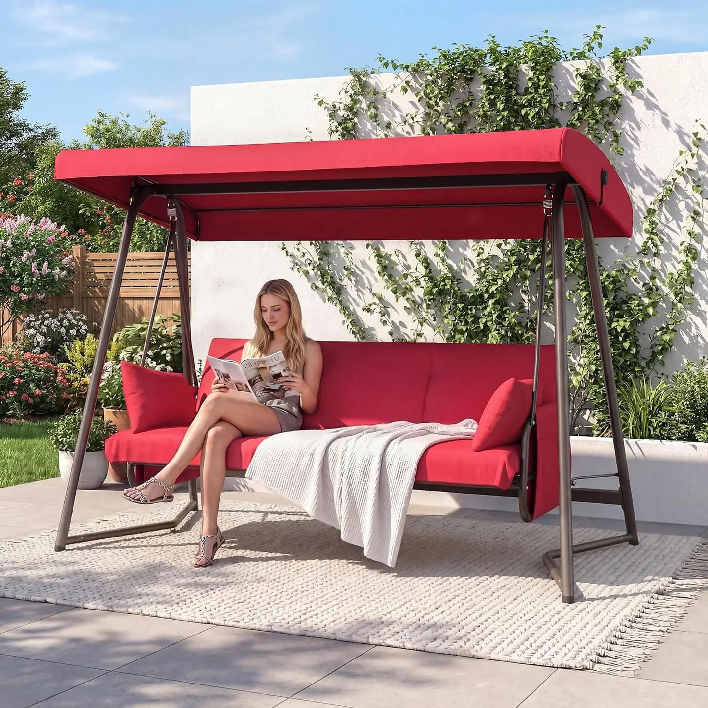 CHINNLUU Outdoor Patio Swing With Canopy Adjustable Backrest 800 Lbs